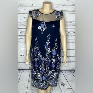 Navy dress with floral embroidery
